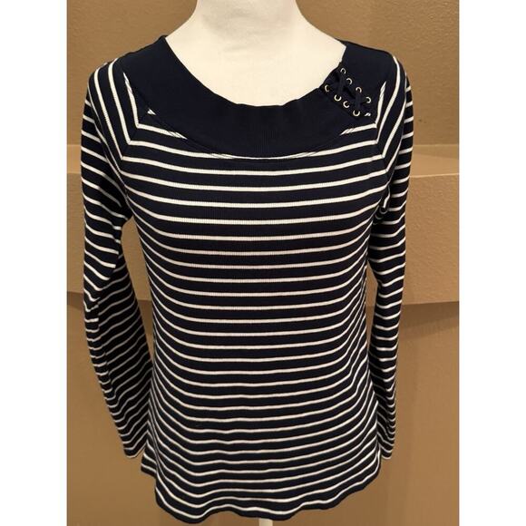 Ralph Lauren Sweaters - Vintage Y2K Ralph Lauren Boat Neck Striped Sweater Women's Navy White Preppy XL